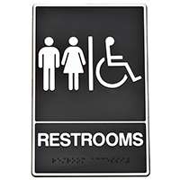 HY-KO DB-5 Graphic Sign, Rectangular, REST ROOM, White Legend, Black Background, Plastic, 6 in W x 9 in H Dimensions