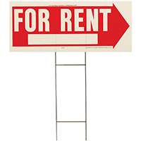 HY-KO RS-806 Lawn Sign, Rectangular, FOR RENT, White Legend, Red Background, Plastic, 9-1/2 in W x 24 in H Dimensions