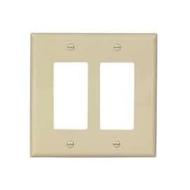 Eaton Wiring Devices PJ262V Wallplate, 4-1/2 in L, 4.56 in W, 2 -Gang, Polycarbonate, Ivory, High-Gloss