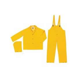 Three-Piece Rain Suit, Jacket/Hood/Bib Pants, 0.35 mm PVC/Poly, Yellow, X-Large