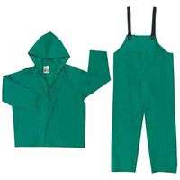 Two-Piece Rain Suit, Jacket w/Hood, Bib Pants, 0.42 mm PVC/Poly, Green, X-Large