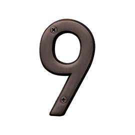 HY-KO Prestige Series BR-42OWB/9 House Number, Character: 9, 4 in H Character, Bronze Character, Solid Brass