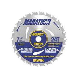 IRWIN MARATHON 14030 Circular Saw Blade, 7-1/4 in Dia, 5/8 in Arbor, 24-Teeth, Carbide Cutting Edge