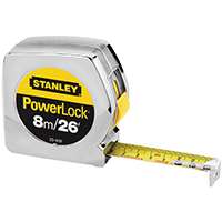 STANLEY 33-428L Tape Measure, 26 ft L x 1 in W Blade, Steel Blade, Chrome