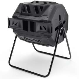 PLASTIC PRINCE Outdoor Compost Bin Tumbler for Home, Compost Tumbler Dual Chamber Large, 43-Gallon, Black