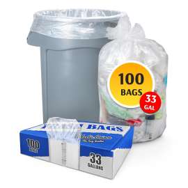 PLASTIC PRINCE (100 Pack) 30-33 Gallon Trash Bags, 1.5 Mil, Heavy Duty, Fits Round and Square 30-33 gal Trash Cans, 33" x 39" Garbage Trash Can Liners (Clear)