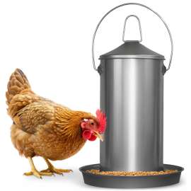 Plexon 8.8 Lb Stainless Steel Hanging Chicken Feeder no Waste Food-Grade - Poultry Feeder for Chicken Metal - Heavy Duty Reliable Long-Lasting with Handle