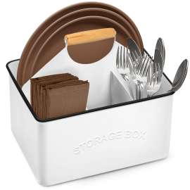 Plexon Metal Utensil Caddy With Handle - Farmhouse Rustic Kitchen Utensil Holder for Party Picnic Table Garden - Tool Cutlery Flatware Silverware Caddy Organizer Storage, White