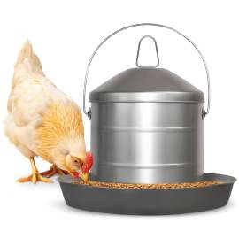 Plexon 17.6 Lb Stainless Steel Hanging Chicken Feeder no Waste Food-Grade Large - Poultry Feeder for Chicken Metal - Heavy Duty Reliable Long-Lasting with Handle