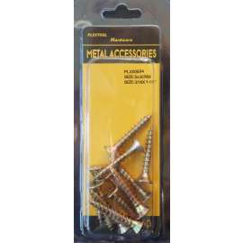 Plextool Gold Flat Head Phillips Wood/Chipboard Screws 3/16" x 1-3/16"- 5x30mm, 11pcs/PK, 24 PK/Box, Total 264pcs (PLX00644)