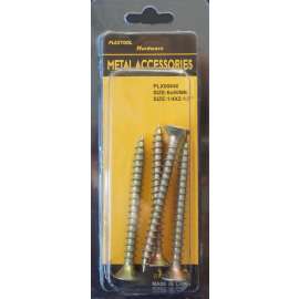 Plextool Gold Flat Head Phillips Wood/Chipboard Screws 1/4" x 2-3/8"- 6x60mm, 4pcs/PK, 24 PK/Box, Total 96pcs (PLX00646)
