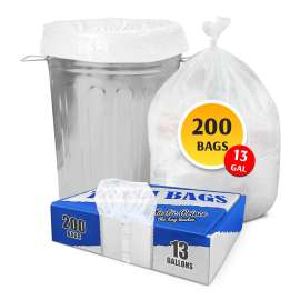 PLASTIC PRINCE (200 Pack) 13 Gallon Trash Bags, 12-16 Gallon White Kitchen Bags, 1.5 Mil, Heavy Duty, Fits Round and Square 12-16 gal Trash Cans, 24" x 31" Garbage Trash Can Liners
