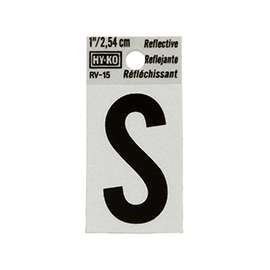 HY-KO RV-15/S Reflective Letter, Character S, 1 in H Character, Black Character