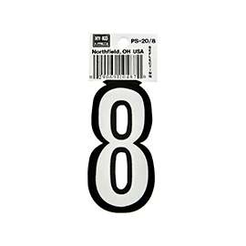 HY-KO PS-20/8 Reflective Sign, Character 8, 3-1/4 in H Character, Black/White Character