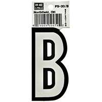 HY-KO PS-20/B Reflective Letter, Character B, 3-1/4 in H Character, Black/White Character