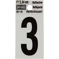 HY-KO RV-15/3 Reflective Sign, Character 3, 1 in H Character, Black Character