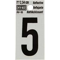 HY-KO RV-15/5 Reflective Sign, Character 5, 1 in H Character, Black Character