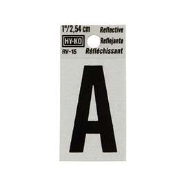 HY-KO RV-15/A Reflective Letter, Character A, 1 in H Character, Black Character