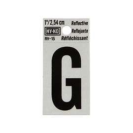 HY-KO RV-15/G Reflective Letter, Character G, 1 in H Character, Black Character