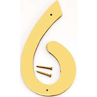 HY-KO BR-40/6 House Number, Character 6, 2-1/2 in W x 4 in H Character, Brass Character