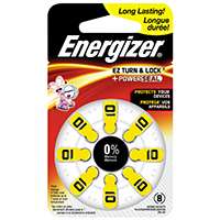 Energizer 10 Series AZ10DP-8 Non-Rechargeable Hearing Aid Battery, Zinc-Air, 89 mAh
