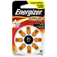 Energizer 13 Series AZ13DP-8 Non-Rechargeable Hearing Aid Battery, Zinc-Air, 242 mAh