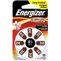 Energizer 312 Series AZ312DP-8 Non-Rechargeable Hearing Aid Battery, Zinc-Air, 155 mAh