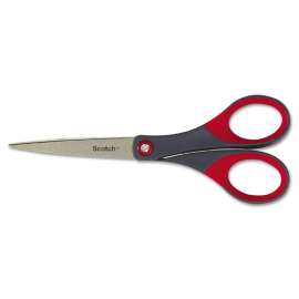 Precision Scissors, Pointed, 7" Length, 2 1/2" Cut, Gray/Red