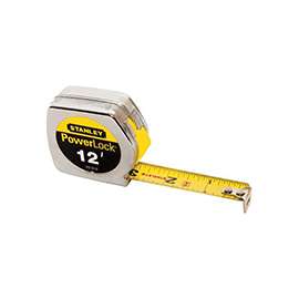STANLEY 33-312L Tape Measure, 12 ft L x 3/4 in W Blade, Steel Blade, Chrome