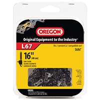 Oregon L67 Chainsaw Chain, 3/16 in File, 16 in L Bar, Steel