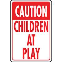 HY-KO HW-7 Traffic Sign, Rectangular, CHILDREN AT PLAY, Red Legend, White Background