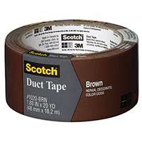 Scotch 3920-BR Colored Duct Tape, 20 yd L, 1.88 in W, Rubber Adhesive, Brown