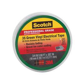 Scotch 10851-DL-10 Electrical Tape, 66 ft L, 7 mil Thick, PVC Backing, Green