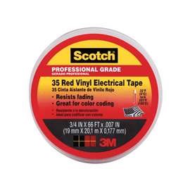 Scotch 10810-DL-2W Electrical Tape, 66 ft L, 7 mil Thick, PVC Backing, Red