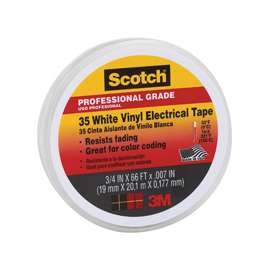 Scotch 10828-DL-2W Electrical Tape, 66 ft L, 7 mil Thick, PVC Backing, White