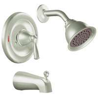 Moen Banbury 82910SRN Tub/Shower Faucet, 1-Handle, Standard Showerhead, Diverter Tub Spout, Metal, Brushed Nickel