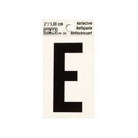 HY-KO RV-25/E Reflective Letter, Character E, 2 in H Character, Black Character