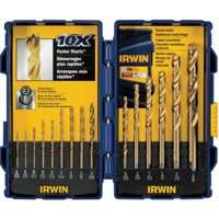 IRWIN 4935607 Jobber Length Drill Bit Set, Steel, Titanium-Coated, 15-Piece