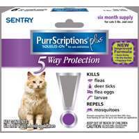SENTRY PurrScriptions Plus 02111 Flea and Tick Squeeze-On, 6 Count