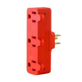 Leviton R52-00699-000 Grounded Outlet Adapter, 15 A, 2-Pole, 3-Outlet, Orange