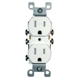 Leviton R62-W5320-T0W Duplex Receptacle, 15 A, 2-Pole, 5-15R, White