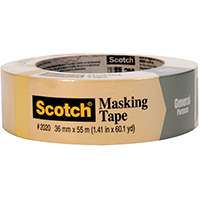 Scotch 2020-36AP Contractor Grade Masking Tape, 60 yd L, 1.41 in W, 0.005 in Thick, Strong Adhesive, Beige