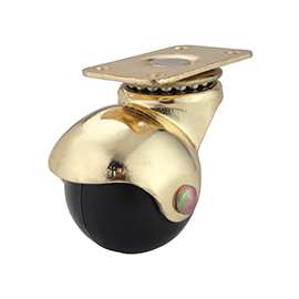 ProSource Hooded Ball Caster, 80 Lb Capacity, 2 In Dia Polypropylene Resin Wheel, Plate Mount, Bright Brass