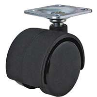 ProSource Dual Wheel Furniture Caster, 75 Lb Capacity, 2 In Dia Nylon Wheel, Plate Mount, Chrome, Black