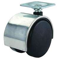 ProSource Dual Wheel Furniture Caster, 75 Lb Capacity, 2 In Dia Nylon Wheel, Plate Mount, Chrome, Black
