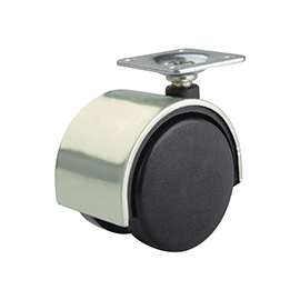 ProSource Dual Wheel Furniture Caster, 75 Lb Capacity, 2 In Dia Nylon Wheel, Plate Mount, Bright Brass, Black