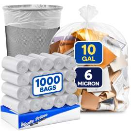 PLASTIC PRINCE 7-10 Gallon Trash Bags, Small Office Trash Bags, 6 Micron Wastebasket Liners, 24" x 23" Clear Garbage Bags for Office Trash Cans Kitchen Bathroom, Pack of 1000