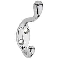 National Hardware V166 Series N273-516 Coat and Hat Hook, 75 lb Weight Capacity, 2-Hook, Zinc, Chrome