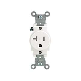Leviton Single Receptacle Outlet, 2000 V per UL498, -40 - 60 deg C, 20 A, 125 V, 2 Poles, 3 Wires, 5-20R
