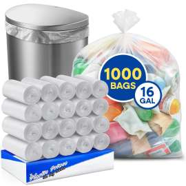 PLASTIC PRINCE 12-16 Gallon Trash Bags, Clear Trash Bags 12-16 Gal, 24" x 31" Clear Garbage Bags, 6 Micron High-Density Garbage Can Liners, Pack of 1000